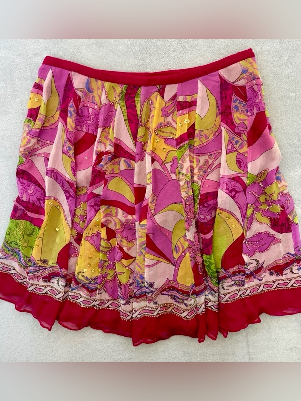 ECI Pink Beaded Multi-Color Floral Circle Skirt
